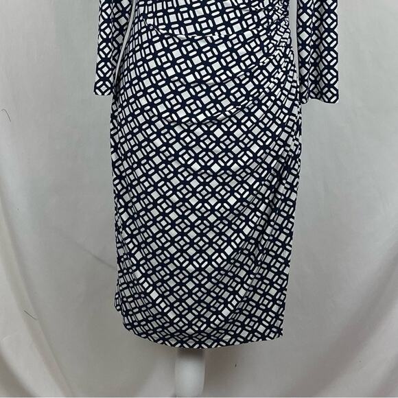 Lauren Ralph Lauren Navy Cream Ruched Party Date Dress NWOT Size 8 - Picture 4 of 13